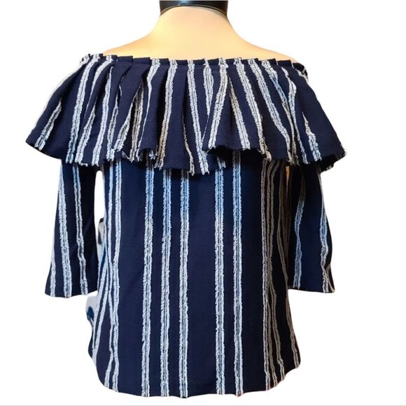 Banana Republic Navy White Stipe Off Shoulder Top S - Picture 1 of 6